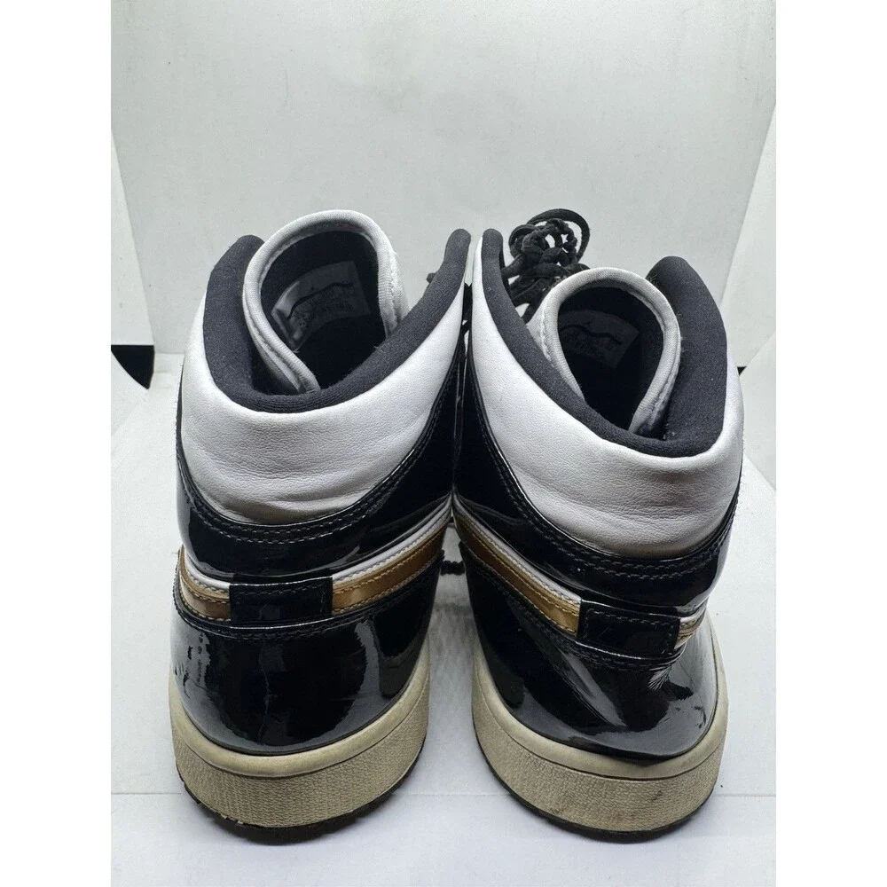 Nike Air Jordan 1 Mid Patent Black White Gold Mens 13 Shoes Sneakers 852542 007